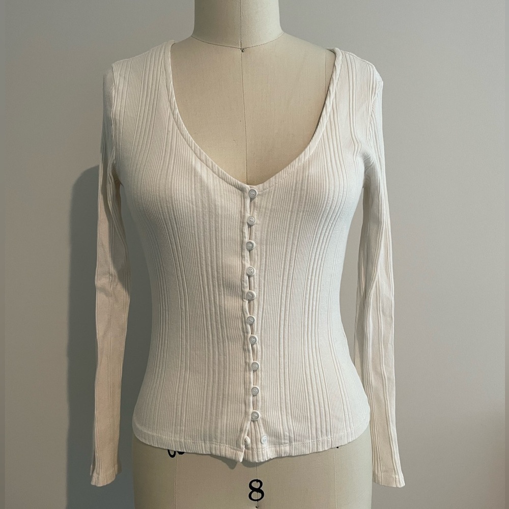 Anthropologie Cream Rib Longsleeve Shirt